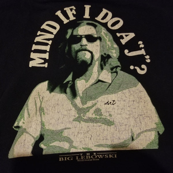 THE BIG LEBOWSKI MIND IF I DO A J? THE DUDE T-Shirt Men's LARGE LG - Jeff Bridges