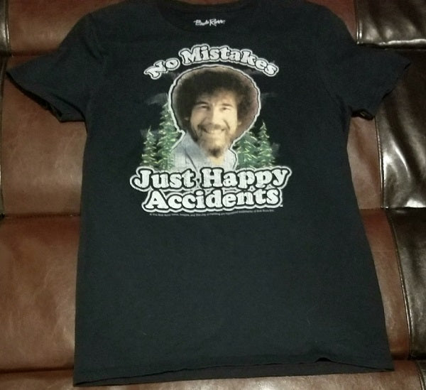 BOB ROSS NO MISTAKES JUST HAPPY ACCIDENTS T-Shirt Men's SMALL SM