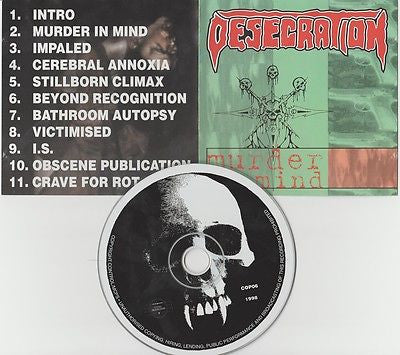 Desecration CD, Murder In Mind, UK Import, RARE, Original 1998 Copro, RARE