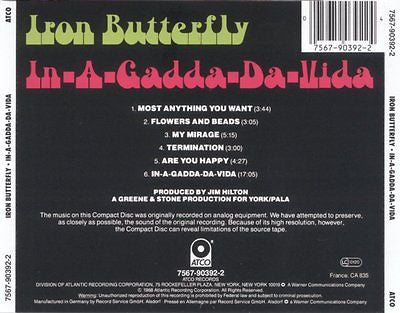 Iron Butterfly CD, In-A-Gadda-Da-Vida, Original 1987 ATCO