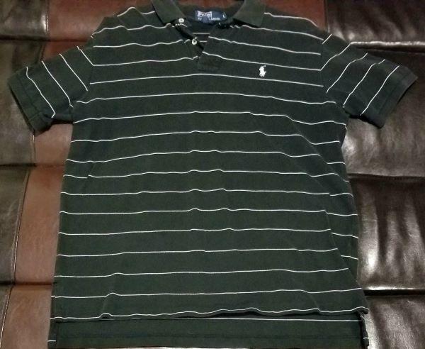 POLO SHIRT VINTAGE STRIPED SHIRT BLACK / WHITE PINSTRIPE Men's LARGE L