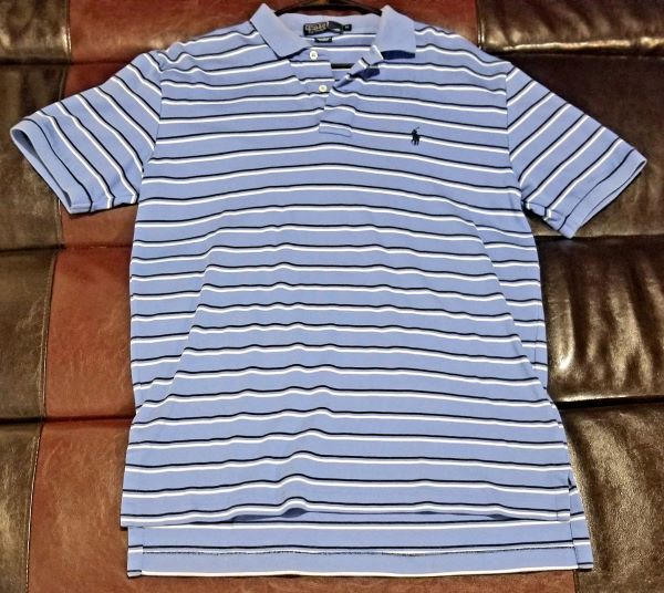 POLO SHIRT VINTAGE STRIPED BLUE/NAVY/WHITE SHIRT Men's MEDIUM M