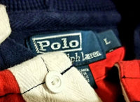 POLO HOODIE VINTAGE RED / NAVY STRIPED  Men's LARGE L