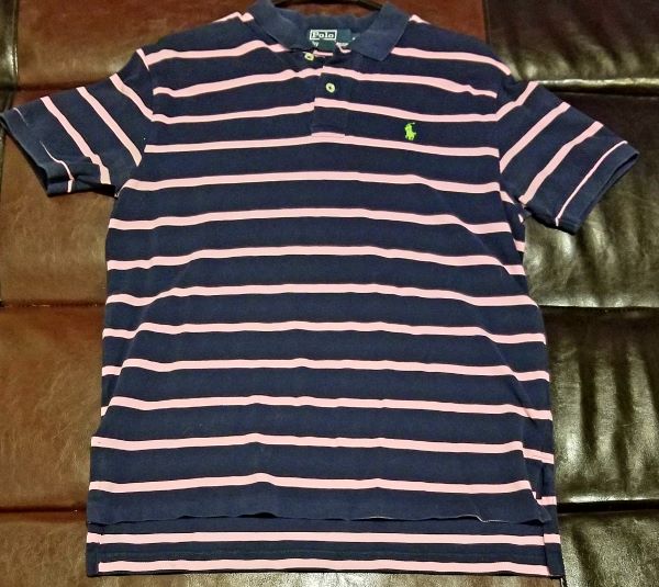 POLO SHIRT VINTAGE STRIPED PINK / NAVY SHIRT  Men's X-LARGE XL