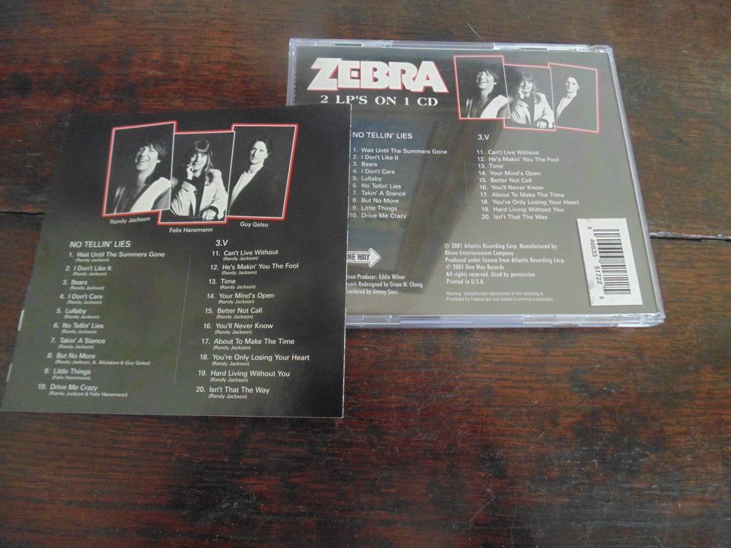 Zebra CD, No Tellin Lies & 3.V, 2 LPs on 1 CD, 2001 One Way Records, Remastered