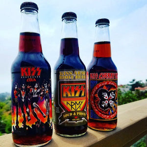 3 Bottles - 1 KISS Cola (Misprint), 1 KISS Army Root Beer and 1 KISS Cherry Kola